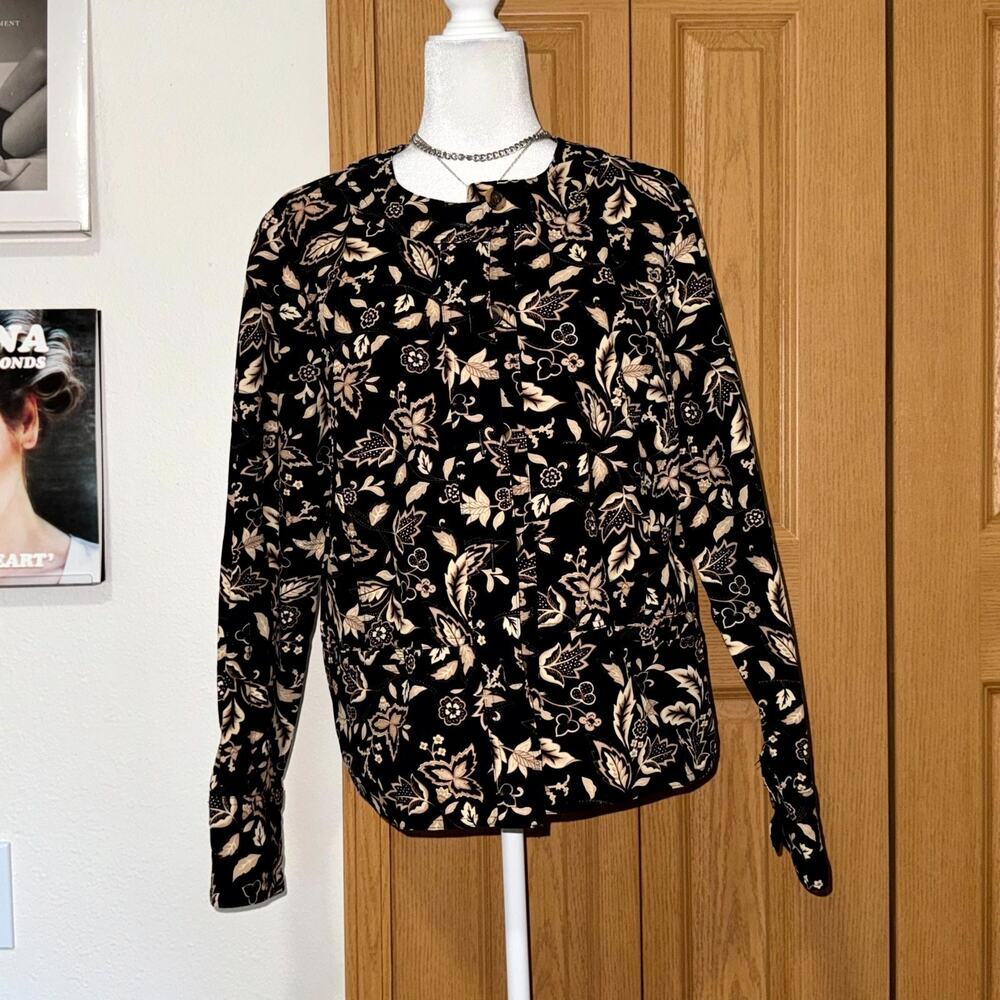 Appleseed’s Jacket Womens 18 Black Beige Floral Print Long Sleeve Button Front